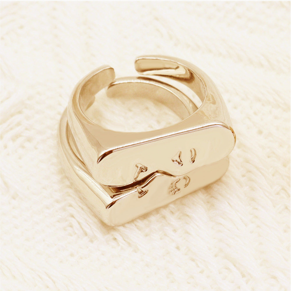 Wholesale Alloy Adjustable Face Micro Expression Couple Rings